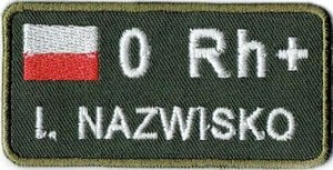 NAME PATCH NAZWISKO GRUPA KRWI NASZYWKA 1004R