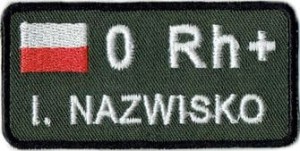 NAME PATCH NAZWISKO GRUPA KRWI NASZYWKA 1003R
