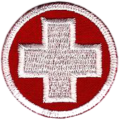 KRZYŻ MEDYCZNY APTECZKA naszywka czerwona 40x40 mm haft biały rzep