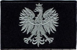 Orzełek na czapkę szary naszywka czarna rzep