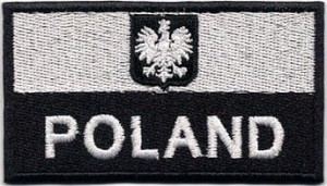 POLSKA POLAND Flaga Polski z godłem w kolorach zgaszonych naszywka rzep
