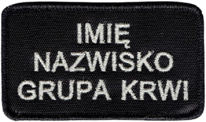 Imię Nazwisko Grupa Krwi imiennik OSP naszywka rzep srebrny haft