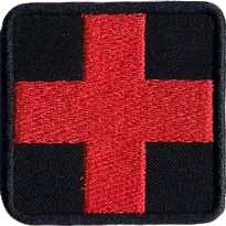 KRZYŻ MEDYCZNY APTECZKA naszywka czarna 50x50 mm haft rzep