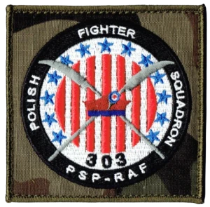 POLISH FIGHTER SQUADRON PSP-RAF Dywizjon 303 naszywka US-22 94x94 mm rzep