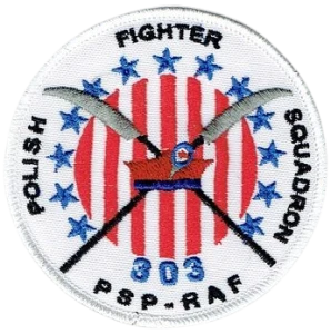 POLISH FIGHTER SQUADRON Dywizjon 303 PSP - RAF naszywka 80 mm biała rzep