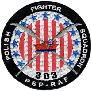 POLISH FIGHTER SQUADRON 303 PSP - RAF naszywka 80 mm czarna rzep