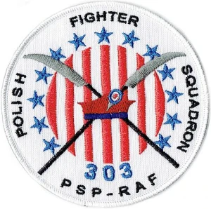 POLISH FIGHTER SQUADRON Dywizjon 303 PSP - RAF naszywka 100 mm biała rzep