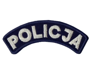POLICJA łuczek na ramię naszywka naramienna granatowa haft srebrny rzep
