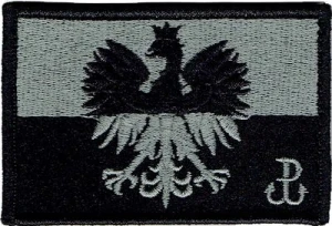 Polska flaga godło RP Polska Walcząca znak PW naszywka szaro-czarna rzep