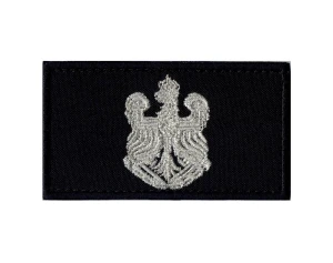 Orzełek OSP naszywka czarna 90x50 mm na czapkę haft srebrny