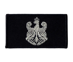 Orzełek OSP naszywka czarna 90x50 mm na czapkę haft srebrny