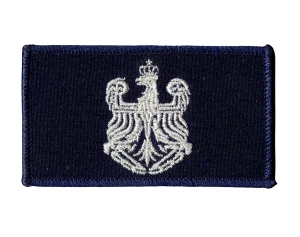 Orzełek OSP naszywka granatowa 90x50 mm na czapkę haft srebrny