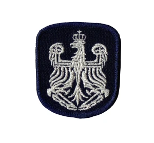 Orzełek OSP naszywka granatowa 55x62 mm na czapkę haft srebrny
